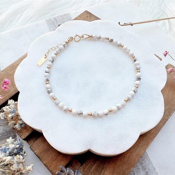 New Mini Howlite Beads Gold Bracelet | Handmade in British Columbia - Picture 4 of 5